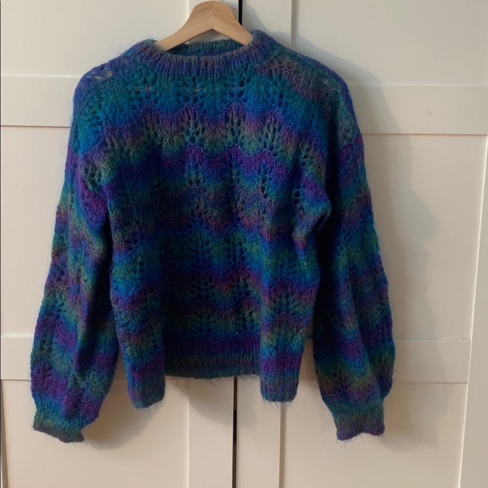 Vintage Handmade Knit Crochet Rainbow Sweater S/M